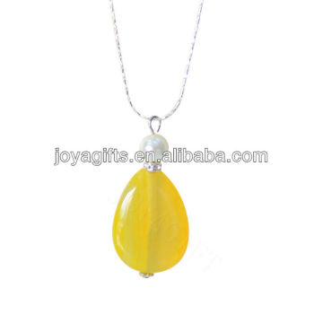 Collier pendentif en agate jaune naturel avec chaîne en argent